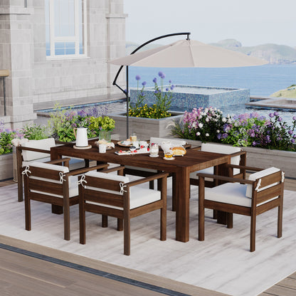 TREXM 7 - Piece Patio Dining Table Set for 6, Outdoor Furniture Sets with 72.8' Rectangle Table, Patio Table and Chairs Set with Removable Cushions for Backyard, Garden, Poolside (Mocha + Beige Cushion) - 1st Choice Furniture Direct