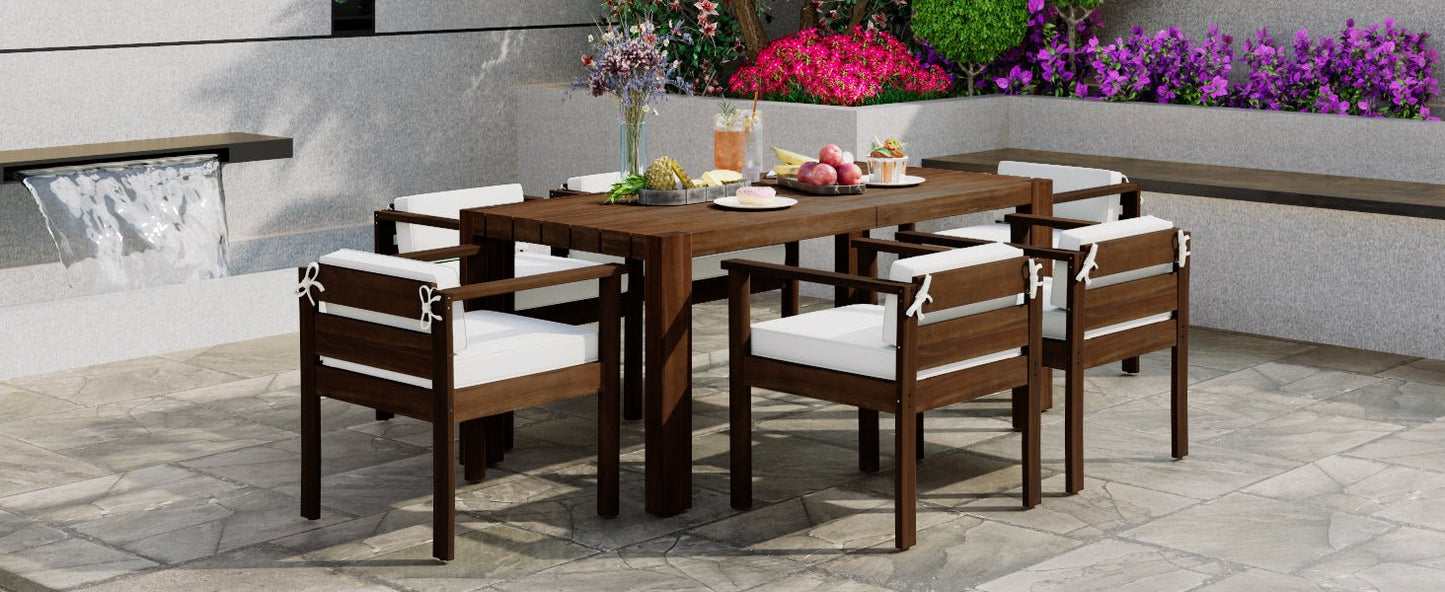 TREXM 7 - Piece Patio Dining Table Set for 6, Outdoor Furniture Sets with 72.8' Rectangle Table, Patio Table and Chairs Set with Removable Cushions for Backyard, Garden, Poolside (Mocha + Beige Cushion) - 1st Choice Furniture Direct