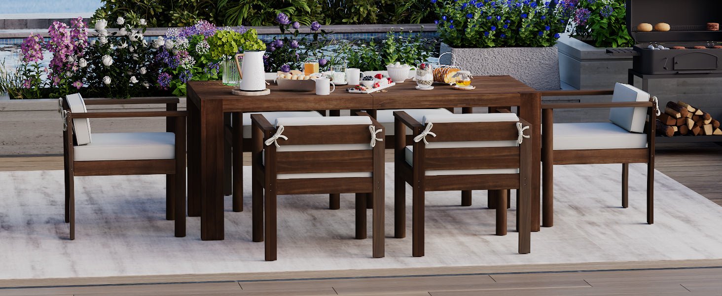 TREXM 7 - Piece Patio Dining Table Set for 6, Outdoor Furniture Sets with 72.8' Rectangle Table, Patio Table and Chairs Set with Removable Cushions for Backyard, Garden, Poolside (Mocha + Beige Cushion) - 1st Choice Furniture Direct