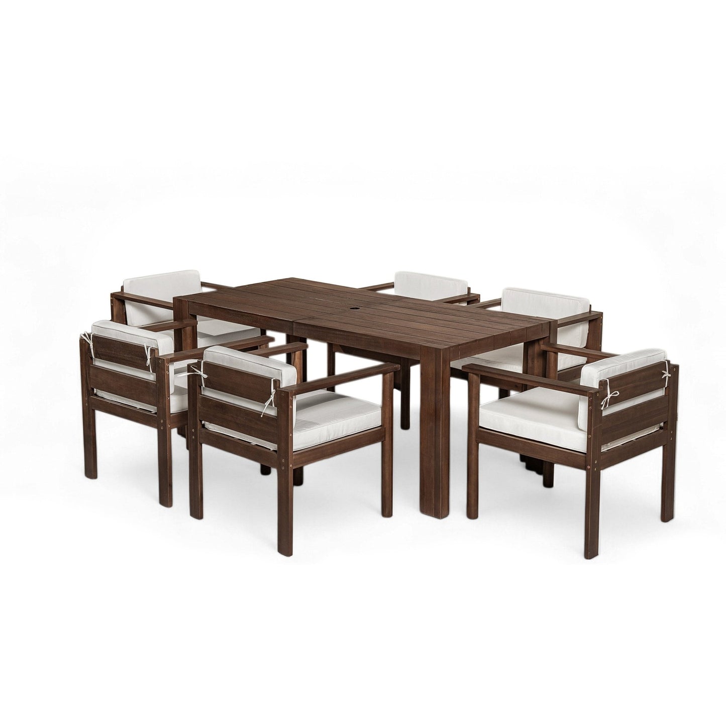 TREXM 7 - Piece Patio Dining Table Set for 6, Outdoor Furniture Sets with 72.8' Rectangle Table, Patio Table and Chairs Set with Removable Cushions for Backyard, Garden, Poolside (Mocha + Beige Cushion) - 1st Choice Furniture Direct