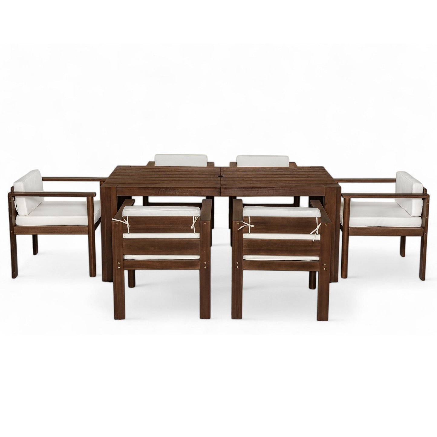 TREXM 7 - Piece Patio Dining Table Set for 6, Outdoor Furniture Sets with 72.8' Rectangle Table, Patio Table and Chairs Set with Removable Cushions for Backyard, Garden, Poolside (Mocha + Beige Cushion) - 1st Choice Furniture Direct