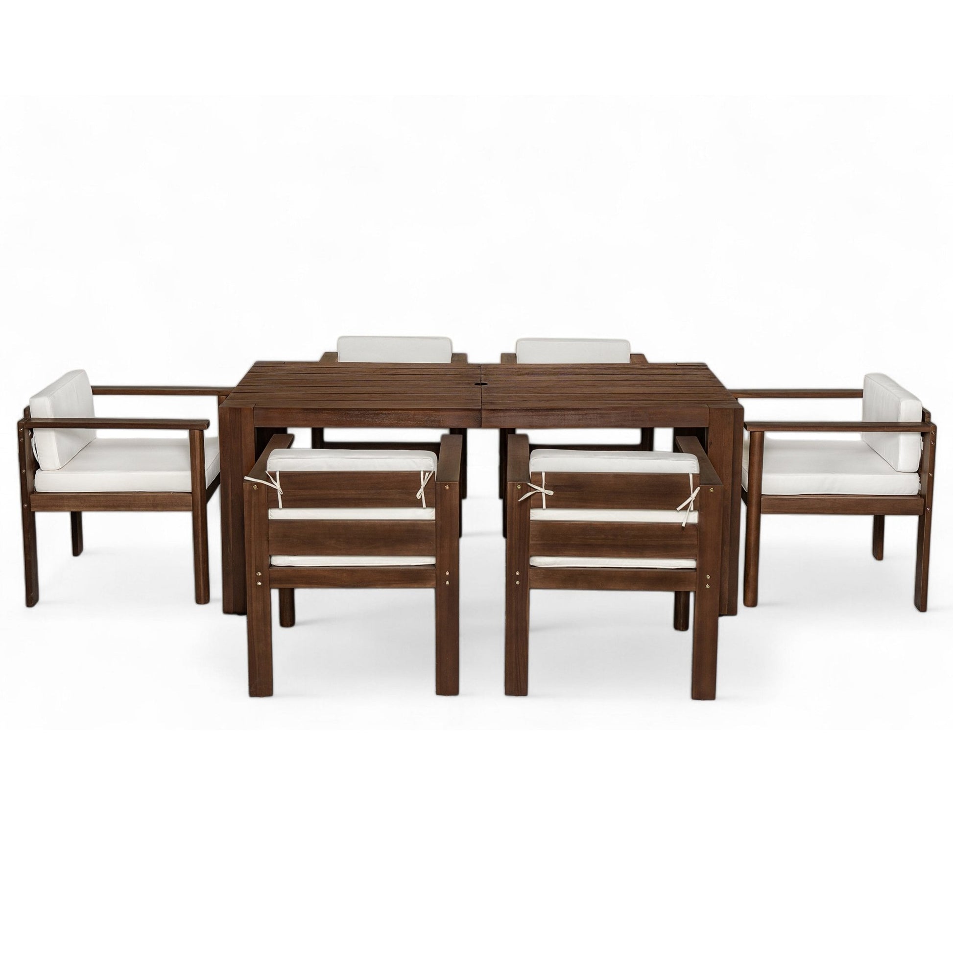 TREXM 7 - Piece Patio Dining Table Set for 6, Outdoor Furniture Sets with 72.8' Rectangle Table, Patio Table and Chairs Set with Removable Cushions for Backyard, Garden, Poolside (Mocha + Beige Cushion) - 1st Choice Furniture Direct