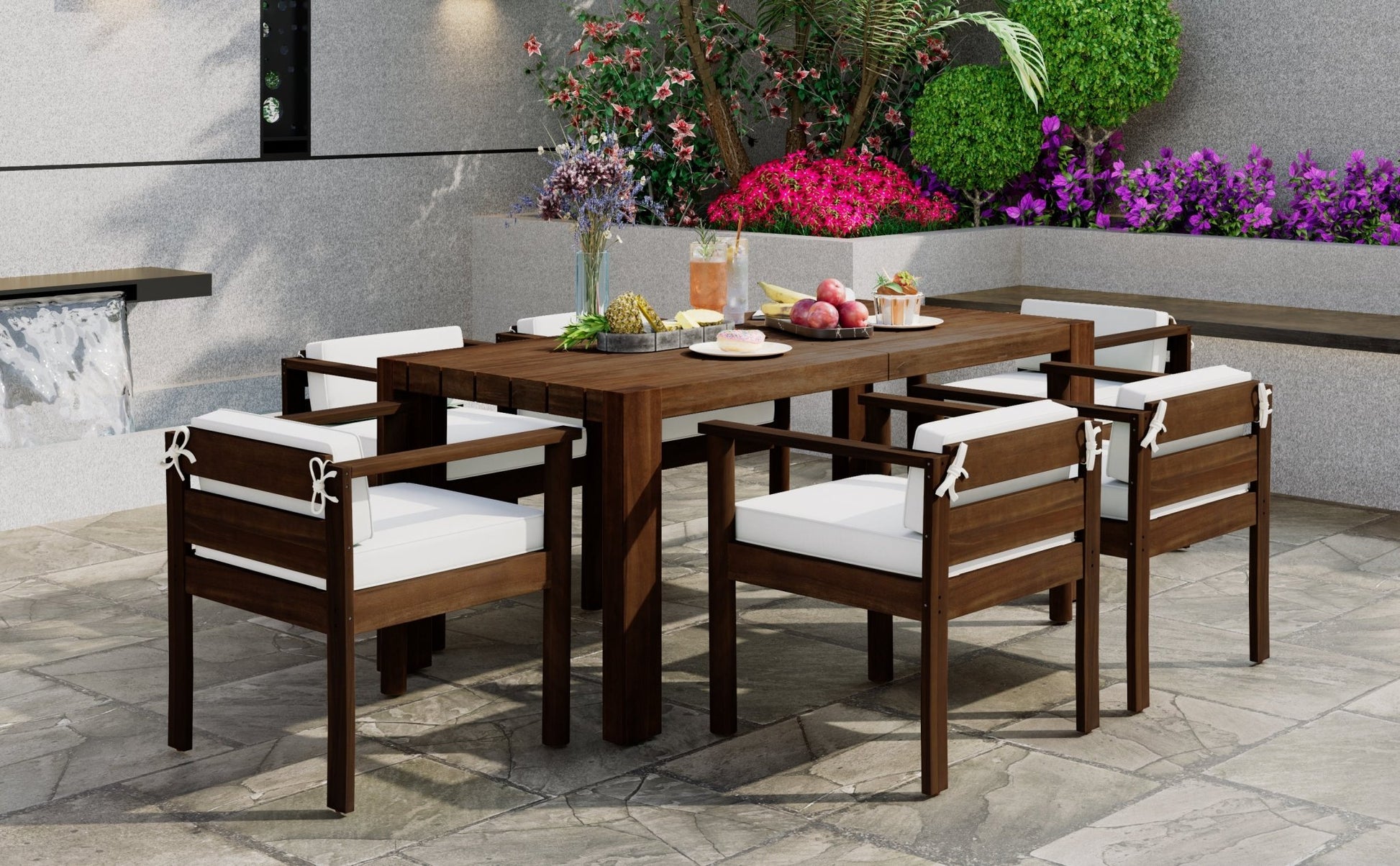 TREXM 7 - Piece Patio Dining Table Set for 6, Outdoor Furniture Sets with 72.8' Rectangle Table, Patio Table and Chairs Set with Removable Cushions for Backyard, Garden, Poolside (Mocha + Beige Cushion) - 1st Choice Furniture Direct