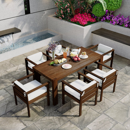 TREXM 7 - Piece Patio Dining Table Set for 6, Outdoor Furniture Sets with 72.8' Rectangle Table, Patio Table and Chairs Set with Removable Cushions for Backyard, Garden, Poolside (Mocha + Beige Cushion) - 1st Choice Furniture Direct