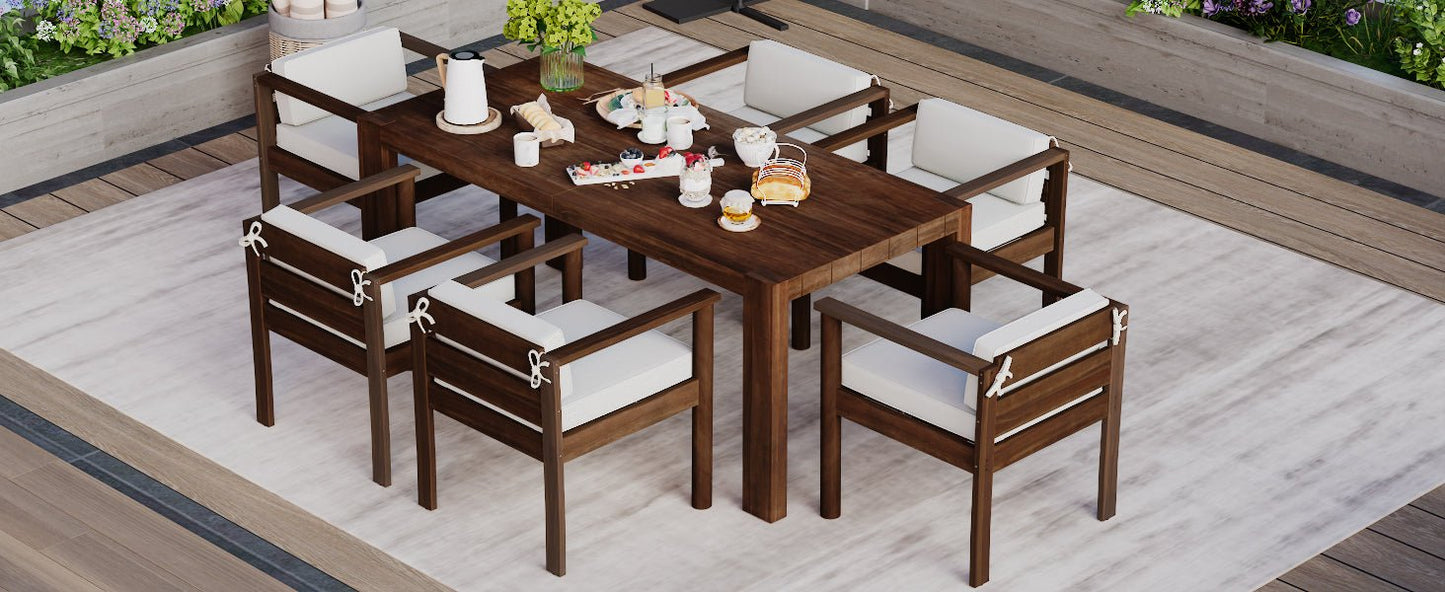 TREXM 7 - Piece Patio Dining Table Set for 6, Outdoor Furniture Sets with 72.8' Rectangle Table, Patio Table and Chairs Set with Removable Cushions for Backyard, Garden, Poolside (Mocha + Beige Cushion) - 1st Choice Furniture Direct