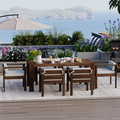 TREXM 7 - Piece Patio Dining Table Set for 6, Outdoor Furniture Sets with 72.8' Rectangle Table, Patio Table and Chairs Set with Removable Cushions for Backyard, Garden, Poolside (Mocha + Beige Cushion) - 1st Choice Furniture Direct