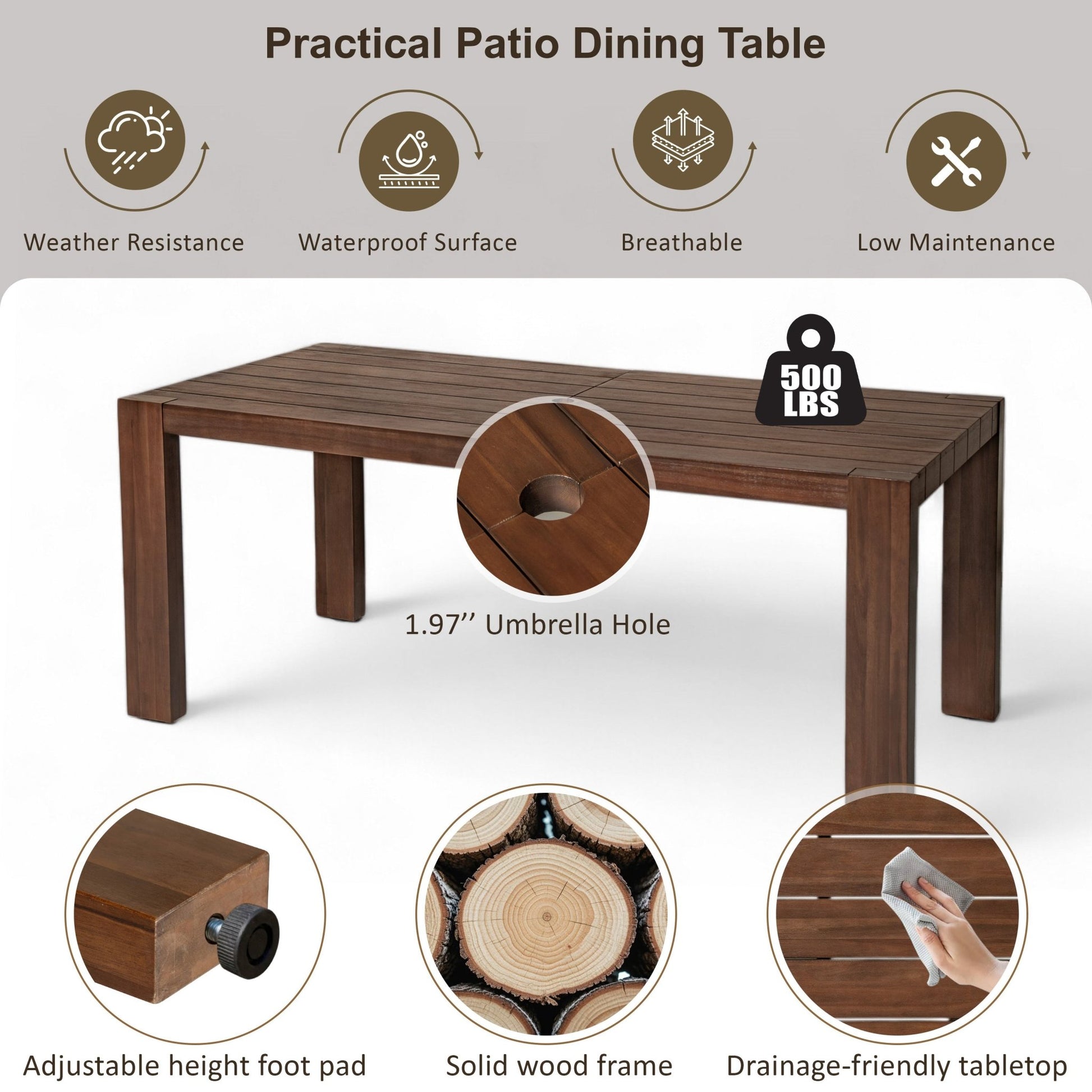TREXM 7 - Piece Patio Dining Table Set for 6, Outdoor Furniture Sets with 72.8' Rectangle Table, Patio Table and Chairs Set with Removable Cushions for Backyard, Garden, Poolside (Mocha + Beige Cushion) - 1st Choice Furniture Direct
