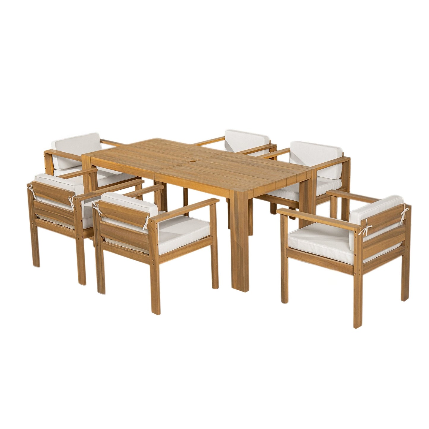 TREXM 7 - Piece Patio Dining Table Set for 6,Outdoor Furniture Sets with 72.8'Rectangle Table,Patio Table and Chairs Set with Removable Cushions for Backyard,Garden,Poolside(Light Teak+Beige Cushion) - 1st Choice Furniture Direct