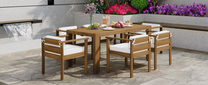 TREXM 7 - Piece Patio Dining Table Set for 6,Outdoor Furniture Sets with 72.8'Rectangle Table,Patio Table and Chairs Set with Removable Cushions for Backyard,Garden,Poolside(Light Teak+Beige Cushion) - 1st Choice Furniture Direct