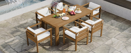 TREXM 7 - Piece Patio Dining Table Set for 6,Outdoor Furniture Sets with 72.8'Rectangle Table,Patio Table and Chairs Set with Removable Cushions for Backyard,Garden,Poolside(Light Teak+Beige Cushion) - 1st Choice Furniture Direct