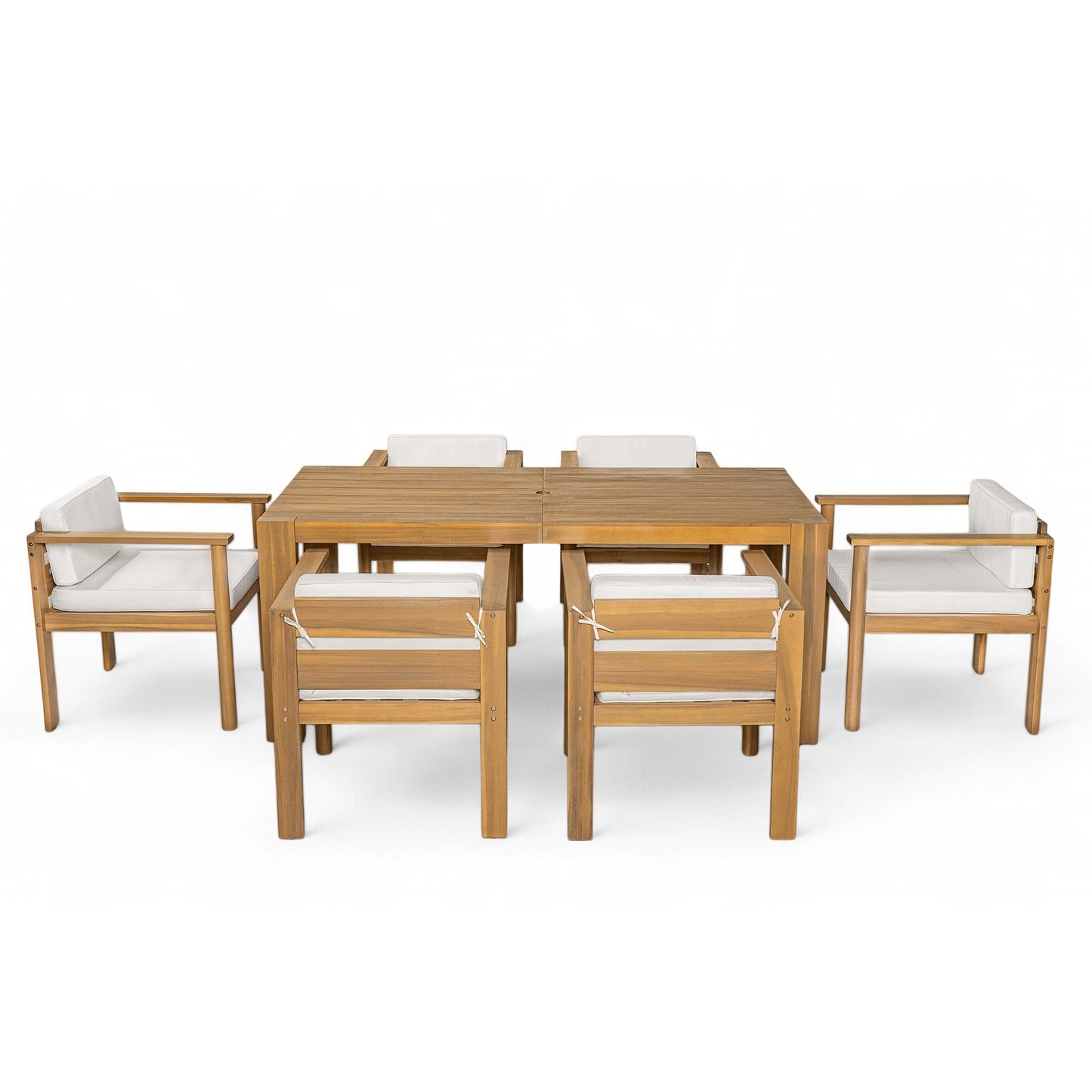 TREXM 7 - Piece Patio Dining Table Set for 6,Outdoor Furniture Sets with 72.8'Rectangle Table,Patio Table and Chairs Set with Removable Cushions for Backyard,Garden,Poolside(Light Teak+Beige Cushion) - 1st Choice Furniture Direct