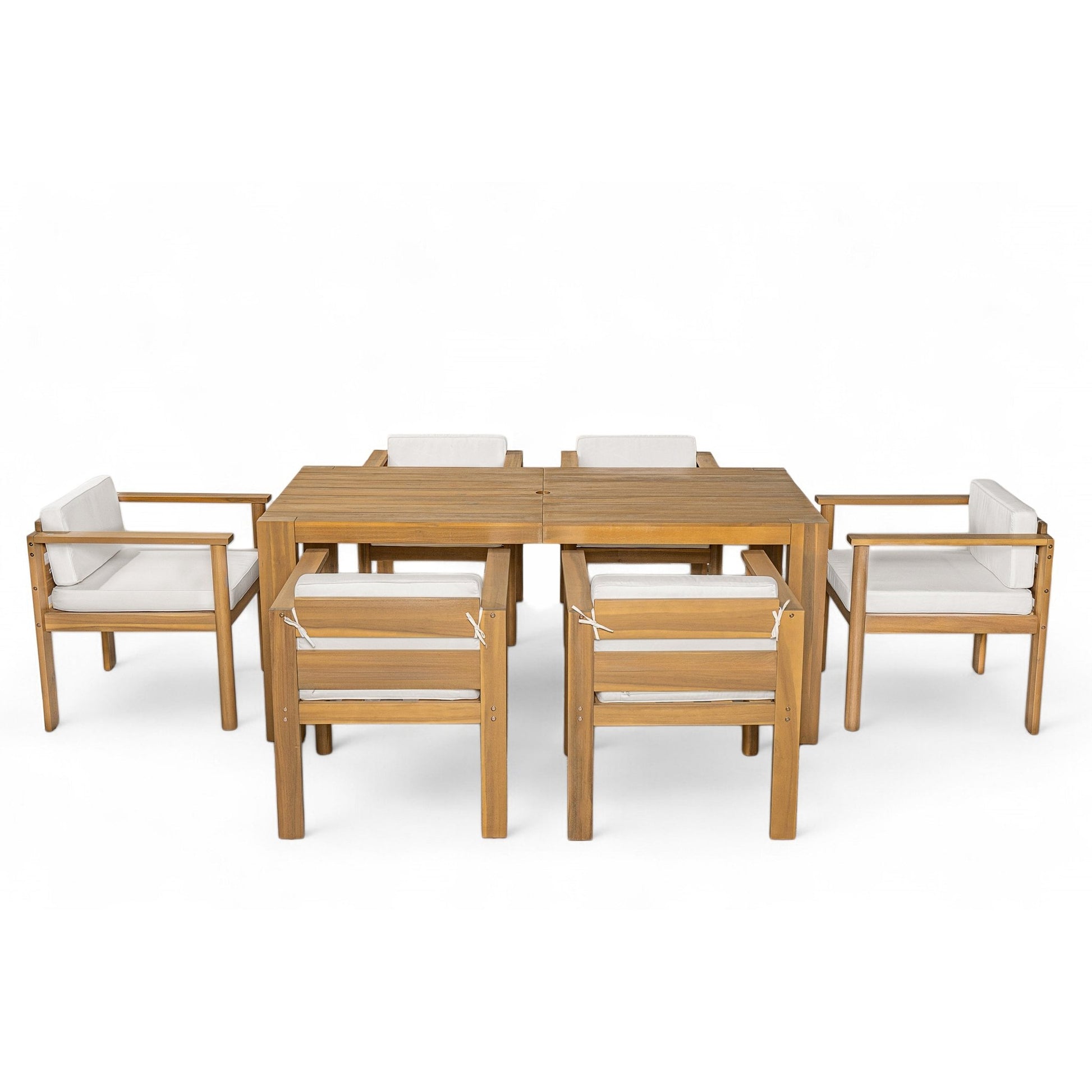 TREXM 7 - Piece Patio Dining Table Set for 6,Outdoor Furniture Sets with 72.8'Rectangle Table,Patio Table and Chairs Set with Removable Cushions for Backyard,Garden,Poolside(Light Teak+Beige Cushion) - 1st Choice Furniture Direct