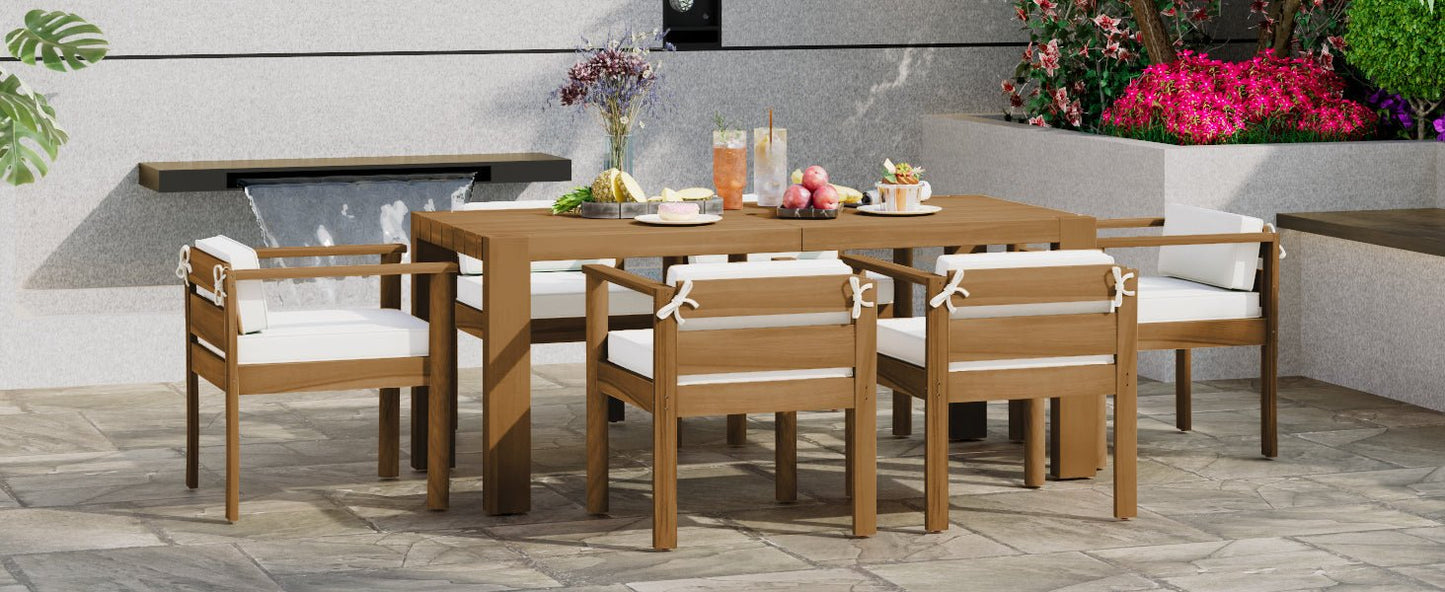 TREXM 7 - Piece Patio Dining Table Set for 6,Outdoor Furniture Sets with 72.8'Rectangle Table,Patio Table and Chairs Set with Removable Cushions for Backyard,Garden,Poolside(Light Teak+Beige Cushion) - 1st Choice Furniture Direct