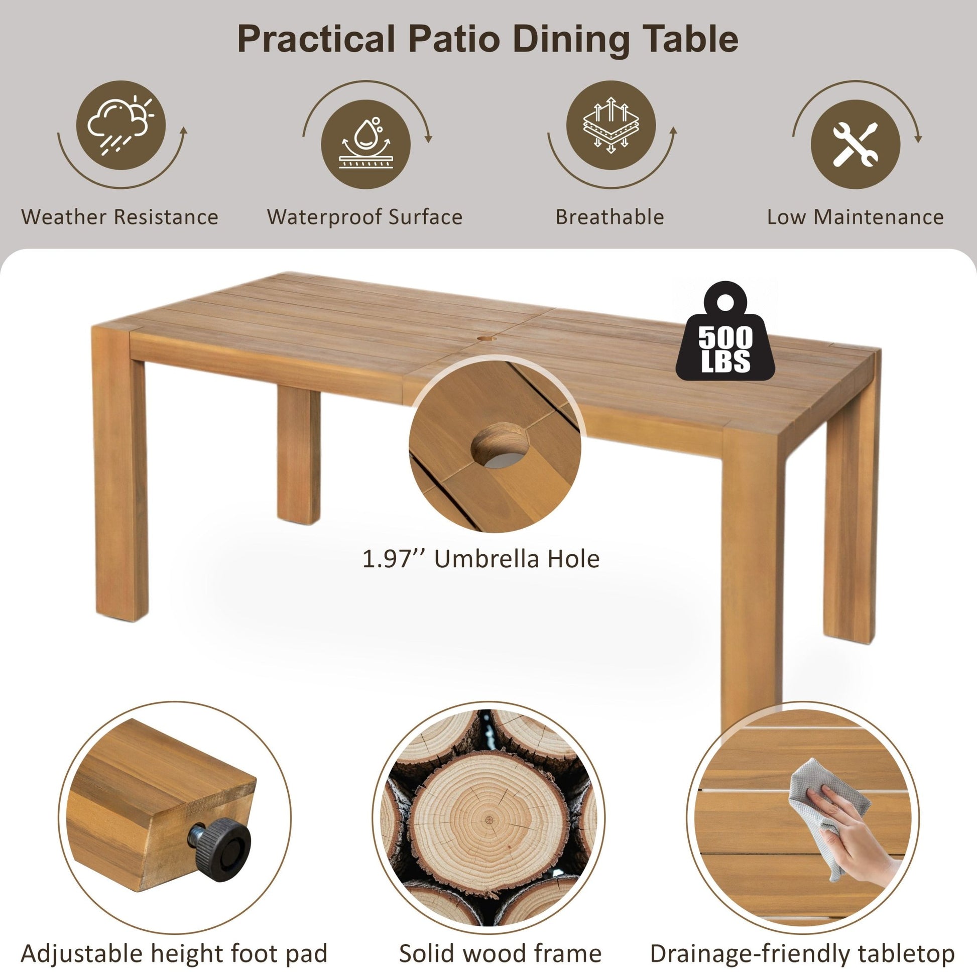 TREXM 7 - Piece Patio Dining Table Set for 6,Outdoor Furniture Sets with 72.8'Rectangle Table,Patio Table and Chairs Set with Removable Cushions for Backyard,Garden,Poolside(Light Teak+Beige Cushion) - 1st Choice Furniture Direct