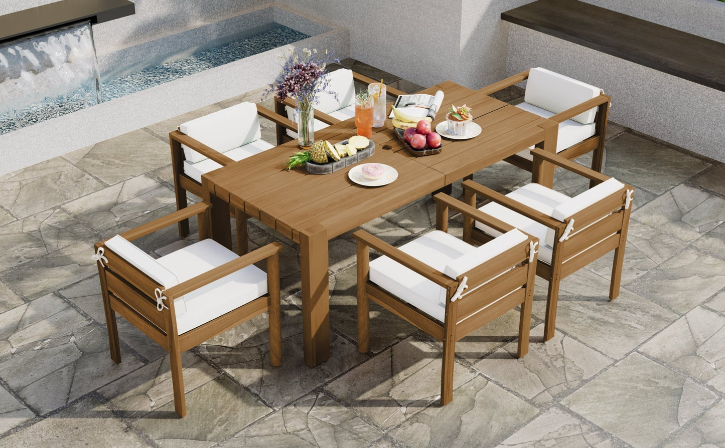 TREXM 7 - Piece Patio Dining Table Set for 6,Outdoor Furniture Sets with 72.8'Rectangle Table,Patio Table and Chairs Set with Removable Cushions for Backyard,Garden,Poolside(Light Teak+Beige Cushion) - 1st Choice Furniture Direct