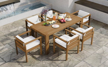 TREXM 7 - Piece Patio Dining Table Set for 6,Outdoor Furniture Sets with 72.8'Rectangle Table,Patio Table and Chairs Set with Removable Cushions for Backyard,Garden,Poolside(Light Teak+Beige Cushion) - 1st Choice Furniture Direct