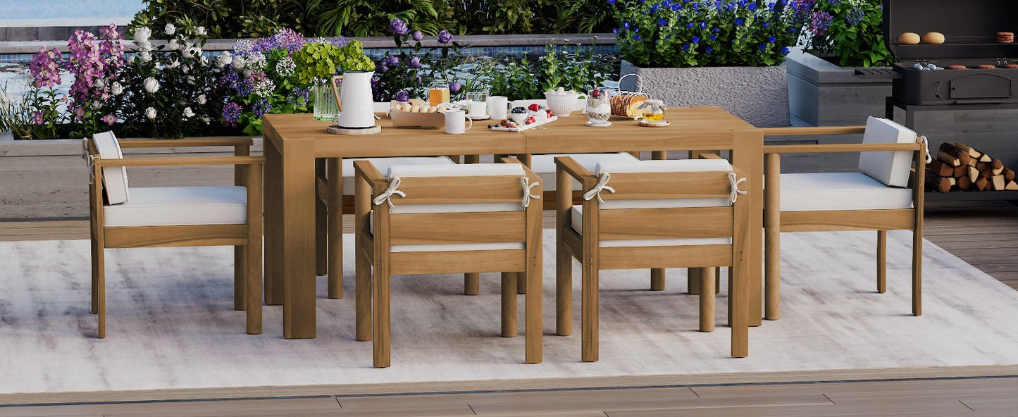 TREXM 7 - Piece Patio Dining Table Set for 6,Outdoor Furniture Sets with 72.8'Rectangle Table,Patio Table and Chairs Set with Removable Cushions for Backyard,Garden,Poolside(Light Teak+Beige Cushion) - 1st Choice Furniture Direct