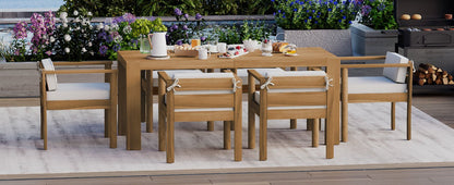 TREXM 7 - Piece Patio Dining Table Set for 6,Outdoor Furniture Sets with 72.8'Rectangle Table,Patio Table and Chairs Set with Removable Cushions for Backyard,Garden,Poolside(Light Teak+Beige Cushion) - 1st Choice Furniture Direct