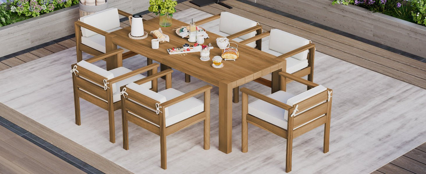 TREXM 7 - Piece Patio Dining Table Set for 6,Outdoor Furniture Sets with 72.8'Rectangle Table,Patio Table and Chairs Set with Removable Cushions for Backyard,Garden,Poolside(Light Teak+Beige Cushion) - 1st Choice Furniture Direct