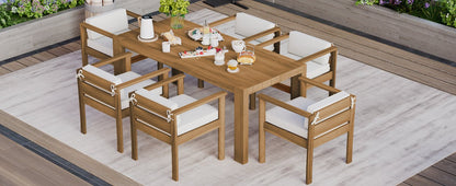 TREXM 7 - Piece Patio Dining Table Set for 6,Outdoor Furniture Sets with 72.8'Rectangle Table,Patio Table and Chairs Set with Removable Cushions for Backyard,Garden,Poolside(Light Teak+Beige Cushion) - 1st Choice Furniture Direct