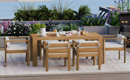 TREXM 7 - Piece Patio Dining Table Set for 6,Outdoor Furniture Sets with 72.8'Rectangle Table,Patio Table and Chairs Set with Removable Cushions for Backyard,Garden,Poolside(Light Teak+Beige Cushion) - 1st Choice Furniture Direct
