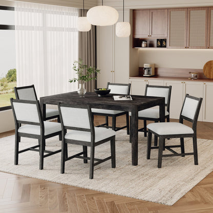 TREXM 7 - Piece Retro Dining Table Set for 6, 1 Rectangular Wood Dining Table Set for 6 with Upholstered Chairs for Dining Room and Kitchen (Espresso) - 1st Choice Furniture Direct