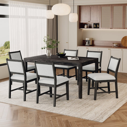 TREXM 7 - Piece Retro Dining Table Set for 6, 1 Rectangular Wood Dining Table Set for 6 with Upholstered Chairs for Dining Room and Kitchen (Espresso) - 1st Choice Furniture Direct