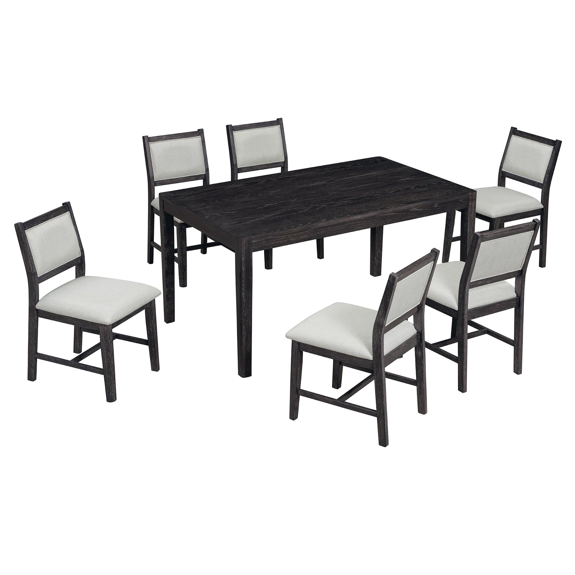 TREXM 7 - Piece Retro Dining Table Set for 6, 1 Rectangular Wood Dining Table Set for 6 with Upholstered Chairs for Dining Room and Kitchen (Espresso) - 1st Choice Furniture Direct
