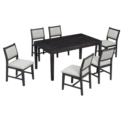 TREXM 7 - Piece Retro Dining Table Set for 6, 1 Rectangular Wood Dining Table Set for 6 with Upholstered Chairs for Dining Room and Kitchen (Espresso) - 1st Choice Furniture Direct