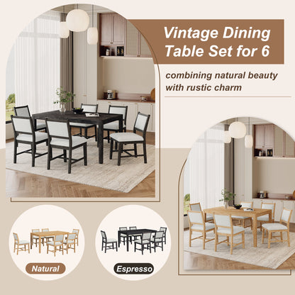 TREXM 7 - Piece Retro Dining Table Set for 6, 1 Rectangular Wood Dining Table Set for 6 with Upholstered Chairs for Dining Room and Kitchen (Espresso) - 1st Choice Furniture Direct
