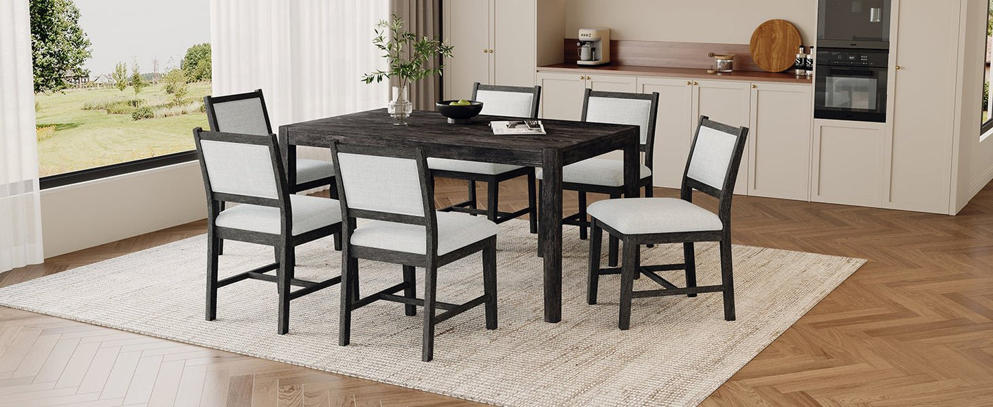 TREXM 7 - Piece Retro Dining Table Set for 6, 1 Rectangular Wood Dining Table Set for 6 with Upholstered Chairs for Dining Room and Kitchen (Espresso) - 1st Choice Furniture Direct