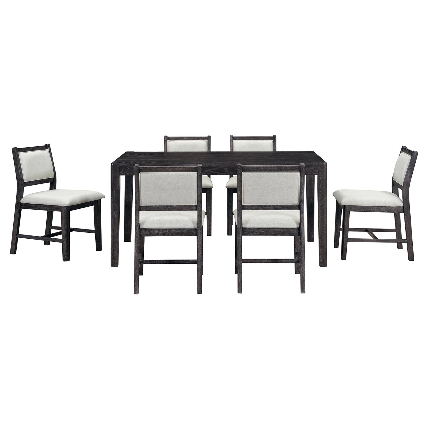 TREXM 7 - Piece Retro Dining Table Set for 6, 1 Rectangular Wood Dining Table Set for 6 with Upholstered Chairs for Dining Room and Kitchen (Espresso) - 1st Choice Furniture Direct