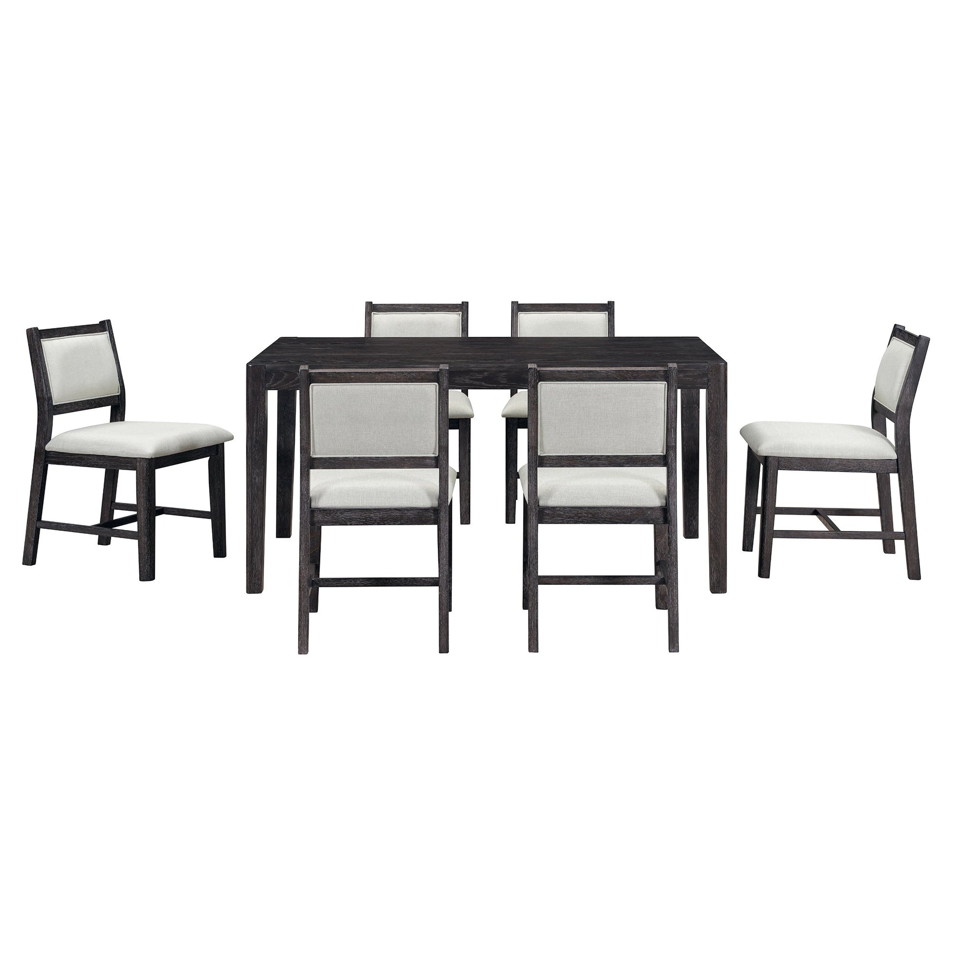 TREXM 7 - Piece Retro Dining Table Set for 6, 1 Rectangular Wood Dining Table Set for 6 with Upholstered Chairs for Dining Room and Kitchen (Espresso) - 1st Choice Furniture Direct