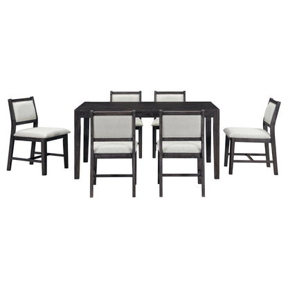 TREXM 7 - Piece Retro Dining Table Set for 6, 1 Rectangular Wood Dining Table Set for 6 with Upholstered Chairs for Dining Room and Kitchen (Espresso) - 1st Choice Furniture Direct