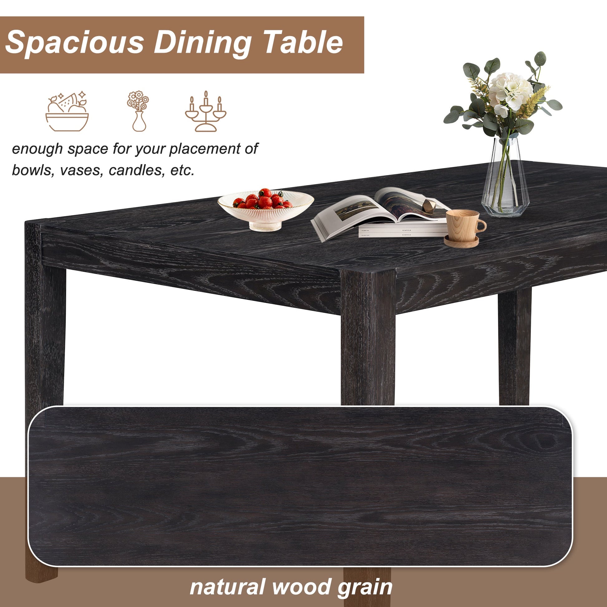 TREXM 7 - Piece Retro Dining Table Set for 6, 1 Rectangular Wood Dining Table Set for 6 with Upholstered Chairs for Dining Room and Kitchen (Espresso) - 1st Choice Furniture Direct
