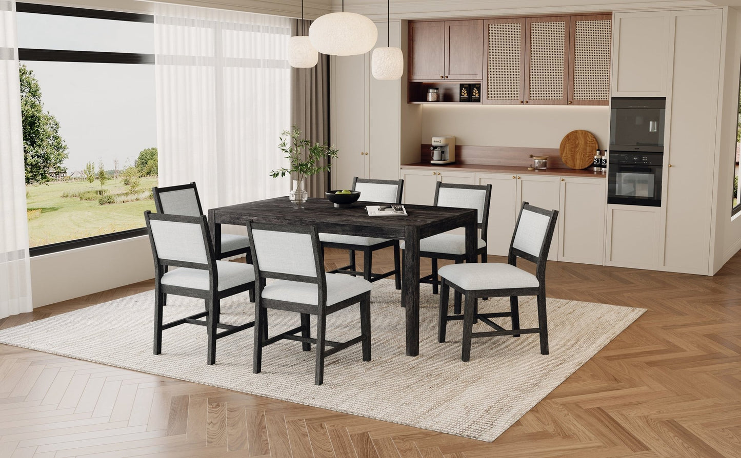 TREXM 7 - Piece Retro Dining Table Set for 6, 1 Rectangular Wood Dining Table Set for 6 with Upholstered Chairs for Dining Room and Kitchen (Espresso) - 1st Choice Furniture Direct