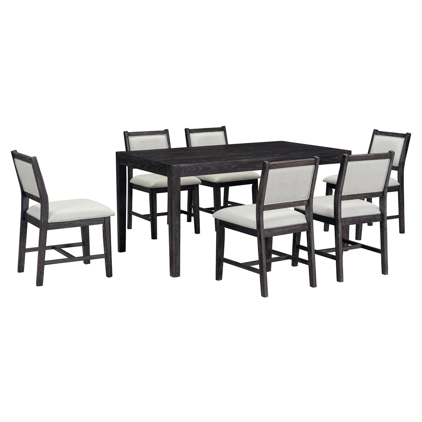 TREXM 7 - Piece Retro Dining Table Set for 6, 1 Rectangular Wood Dining Table Set for 6 with Upholstered Chairs for Dining Room and Kitchen (Espresso) - 1st Choice Furniture Direct