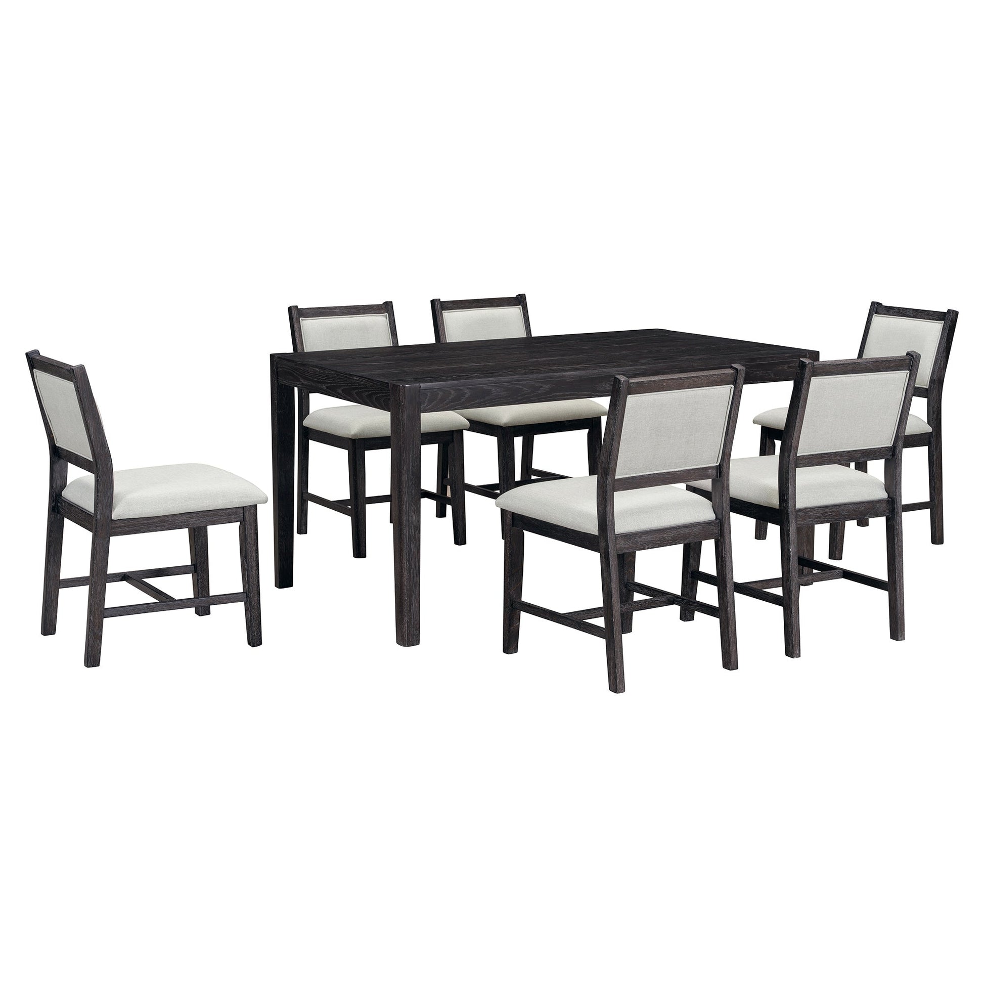 TREXM 7 - Piece Retro Dining Table Set for 6, 1 Rectangular Wood Dining Table Set for 6 with Upholstered Chairs for Dining Room and Kitchen (Espresso) - 1st Choice Furniture Direct