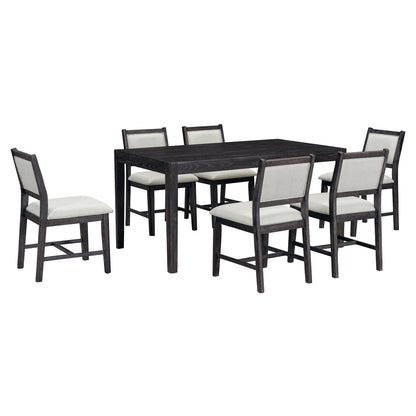 TREXM 7 - Piece Retro Dining Table Set for 6, 1 Rectangular Wood Dining Table Set for 6 with Upholstered Chairs for Dining Room and Kitchen (Espresso) - 1st Choice Furniture Direct