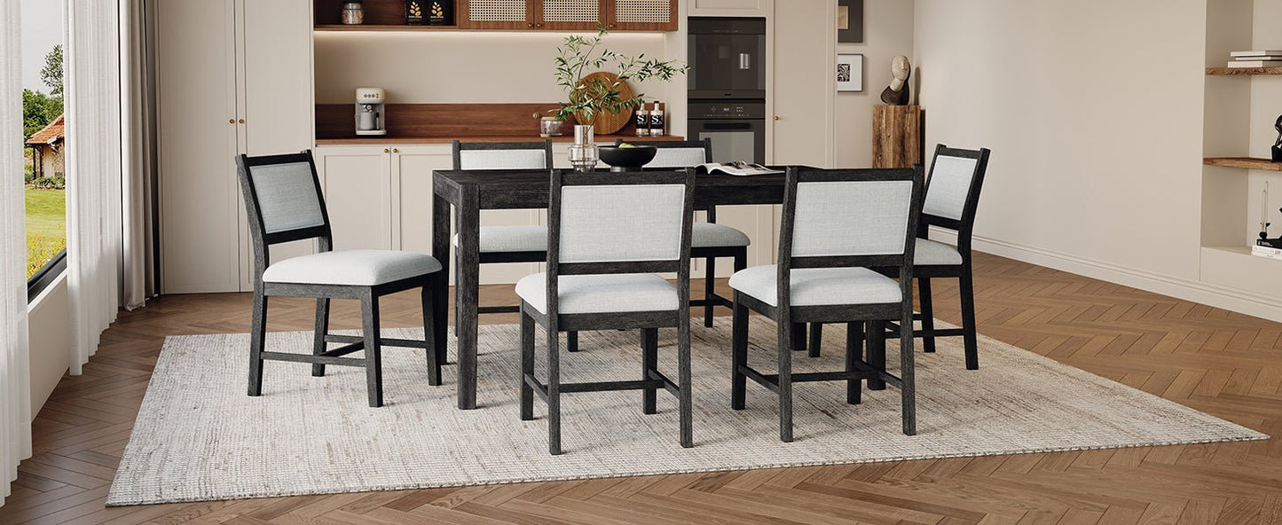 TREXM 7 - Piece Retro Dining Table Set for 6, 1 Rectangular Wood Dining Table Set for 6 with Upholstered Chairs for Dining Room and Kitchen (Espresso) - 1st Choice Furniture Direct