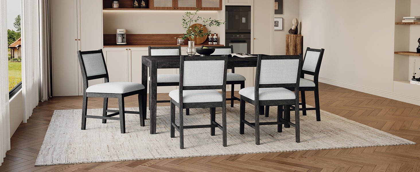 TREXM 7 - Piece Retro Dining Table Set for 6, 1 Rectangular Wood Dining Table Set for 6 with Upholstered Chairs for Dining Room and Kitchen (Espresso) - 1st Choice Furniture Direct