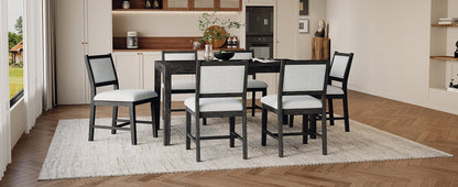 TREXM 7 - Piece Retro Dining Table Set for 6, 1 Rectangular Wood Dining Table Set for 6 with Upholstered Chairs for Dining Room and Kitchen (Espresso) - 1st Choice Furniture Direct