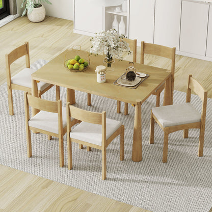 TREXM 7 - Piece Retro Dining Table Set for 6, Wood Dining Table Set for 6 with Upholstered Chairs for kitchen & Dining Room (Natural Wood Wash) - 1st Choice Furniture Direct