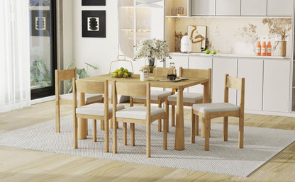 TREXM 7 - Piece Retro Dining Table Set for 6, Wood Dining Table Set for 6 with Upholstered Chairs for kitchen & Dining Room (Natural Wood Wash) - 1st Choice Furniture Direct