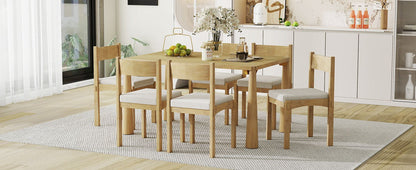 TREXM 7 - Piece Retro Dining Table Set for 6, Wood Dining Table Set for 6 with Upholstered Chairs for kitchen & Dining Room (Natural Wood Wash) - 1st Choice Furniture Direct