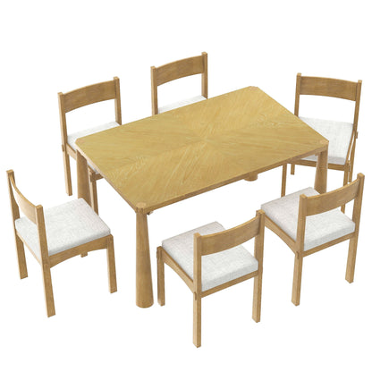 TREXM 7 - Piece Retro Dining Table Set for 6, Wood Dining Table Set for 6 with Upholstered Chairs for kitchen & Dining Room (Natural Wood Wash) - 1st Choice Furniture Direct