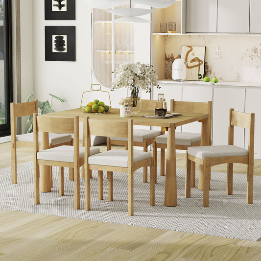TREXM 7 - Piece Retro Dining Table Set for 6, Wood Dining Table Set for 6 with Upholstered Chairs for kitchen & Dining Room (Natural Wood Wash) - 1st Choice Furniture Direct