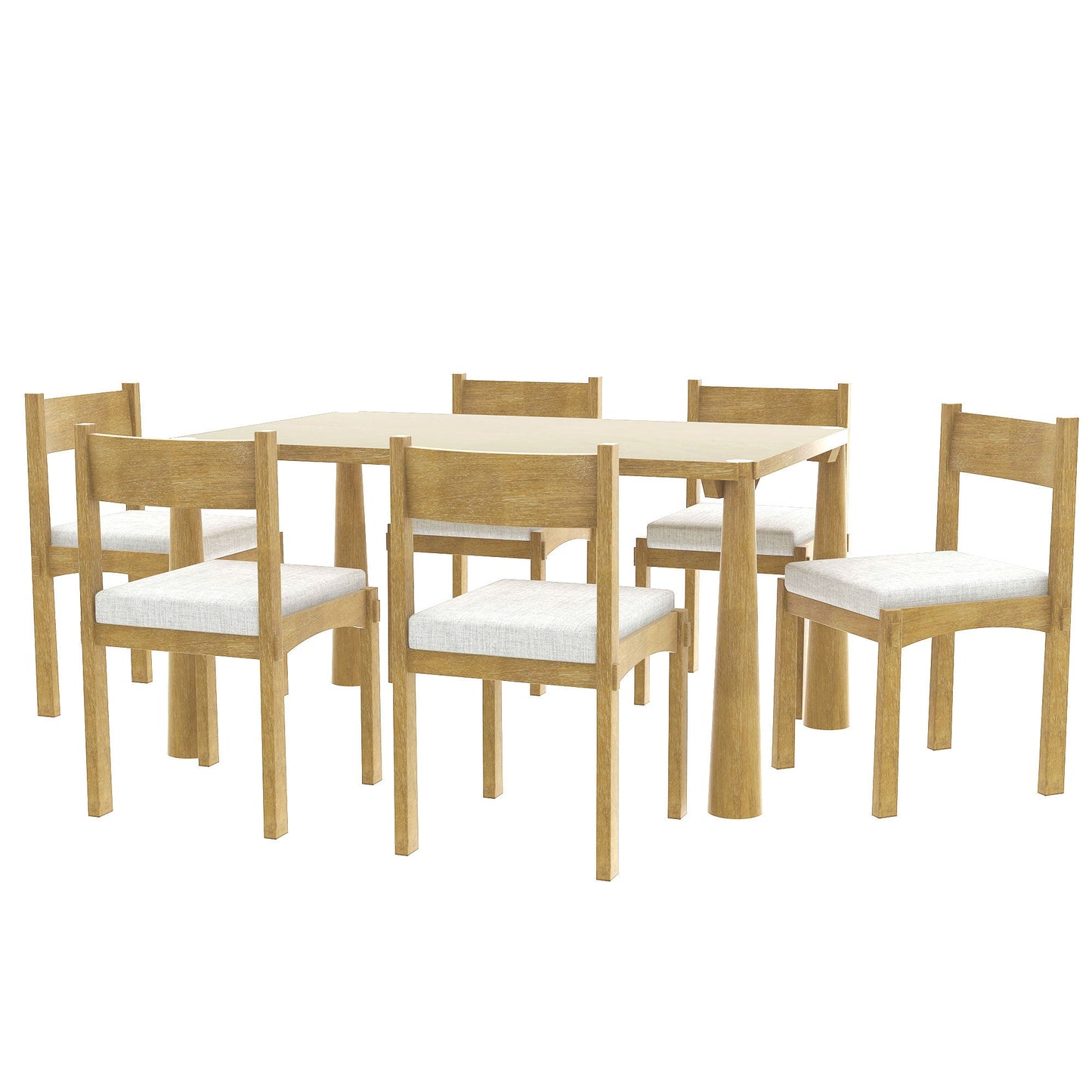 TREXM 7 - Piece Retro Dining Table Set for 6, Wood Dining Table Set for 6 with Upholstered Chairs for kitchen & Dining Room (Natural Wood Wash) - 1st Choice Furniture Direct
