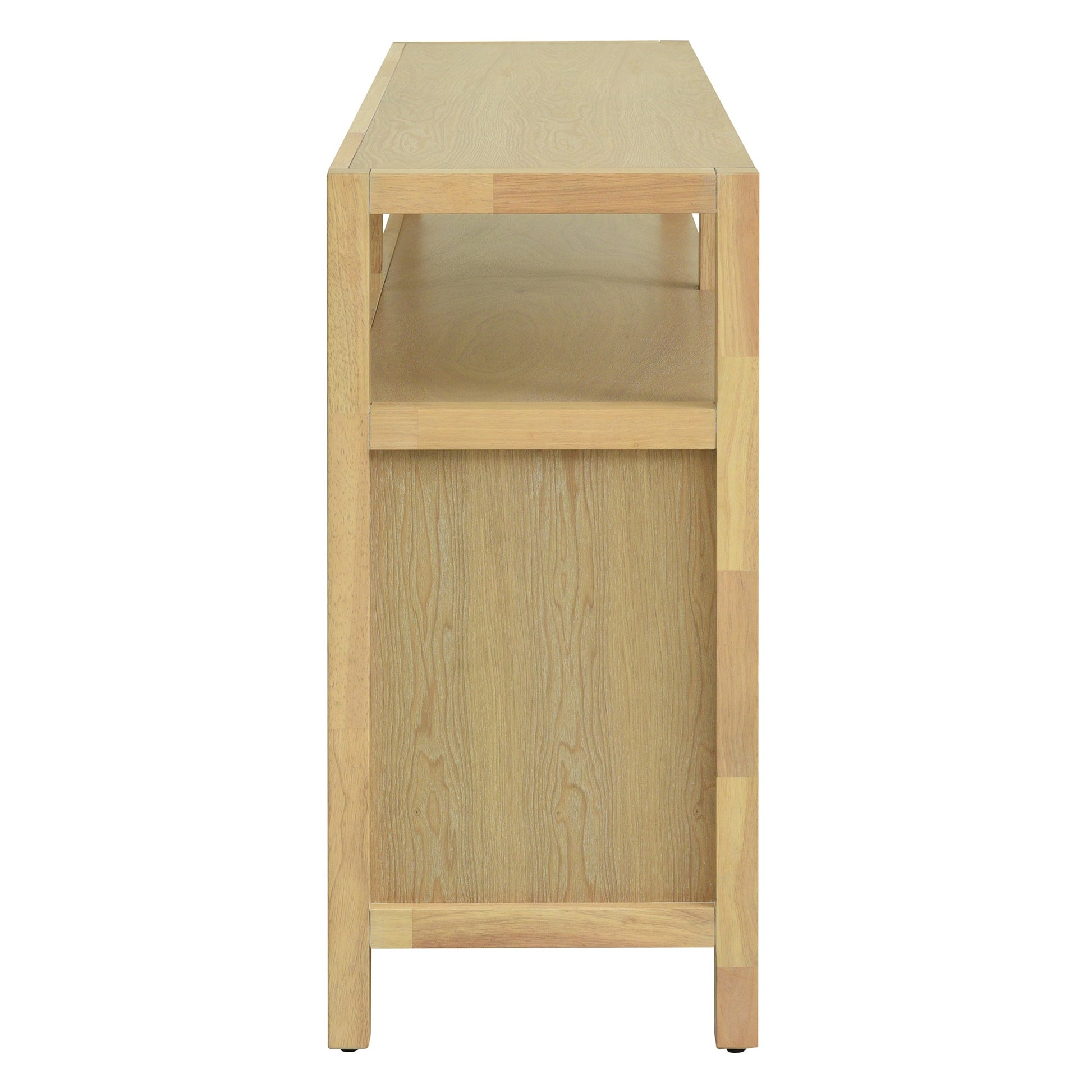 TREXM Bohemian Style Rattan Buffet Storage Cabinet with Solid Wood Frame, Sideboard with 3 - position Adjustable Shelves for Living & Dining Rooms, No - Handle Push - to - Open Design (Natural) - 1st Choice Furniture Direct