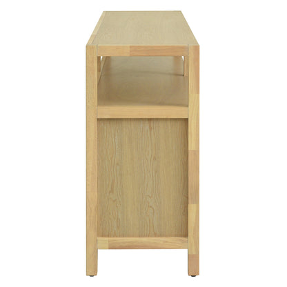 TREXM Bohemian Style Rattan Buffet Storage Cabinet with Solid Wood Frame, Sideboard with 3 - position Adjustable Shelves for Living & Dining Rooms, No - Handle Push - to - Open Design (Natural) - 1st Choice Furniture Direct